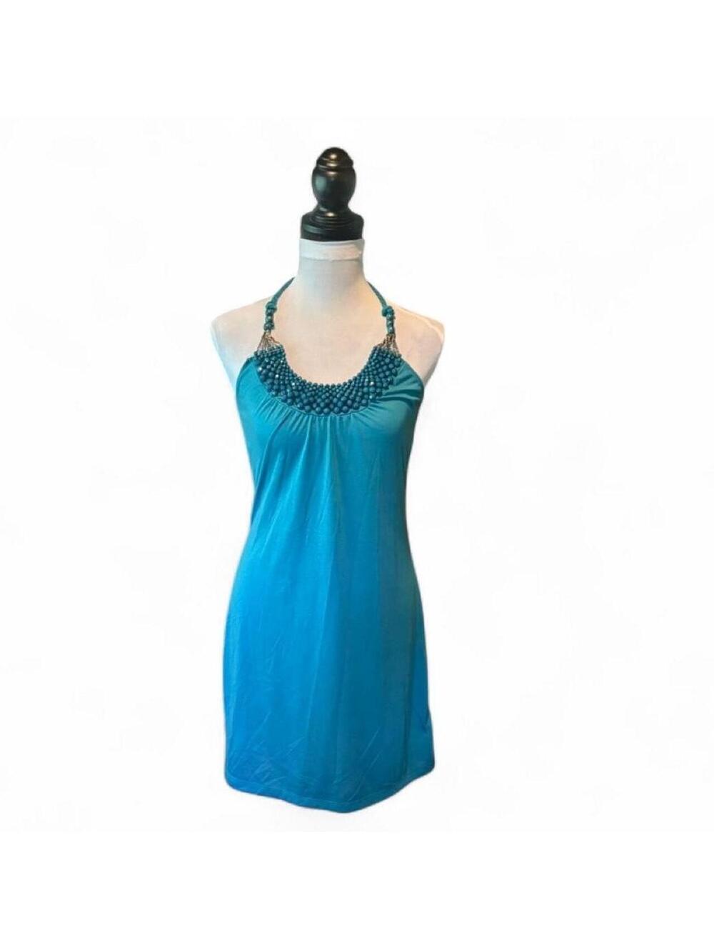 Laster Turquoise Beaded neck Halter Summer Dress  size S  NWOT